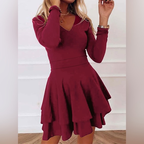 V-Neck Layered Ruffle Mini Dress - Picture 13 of 16
